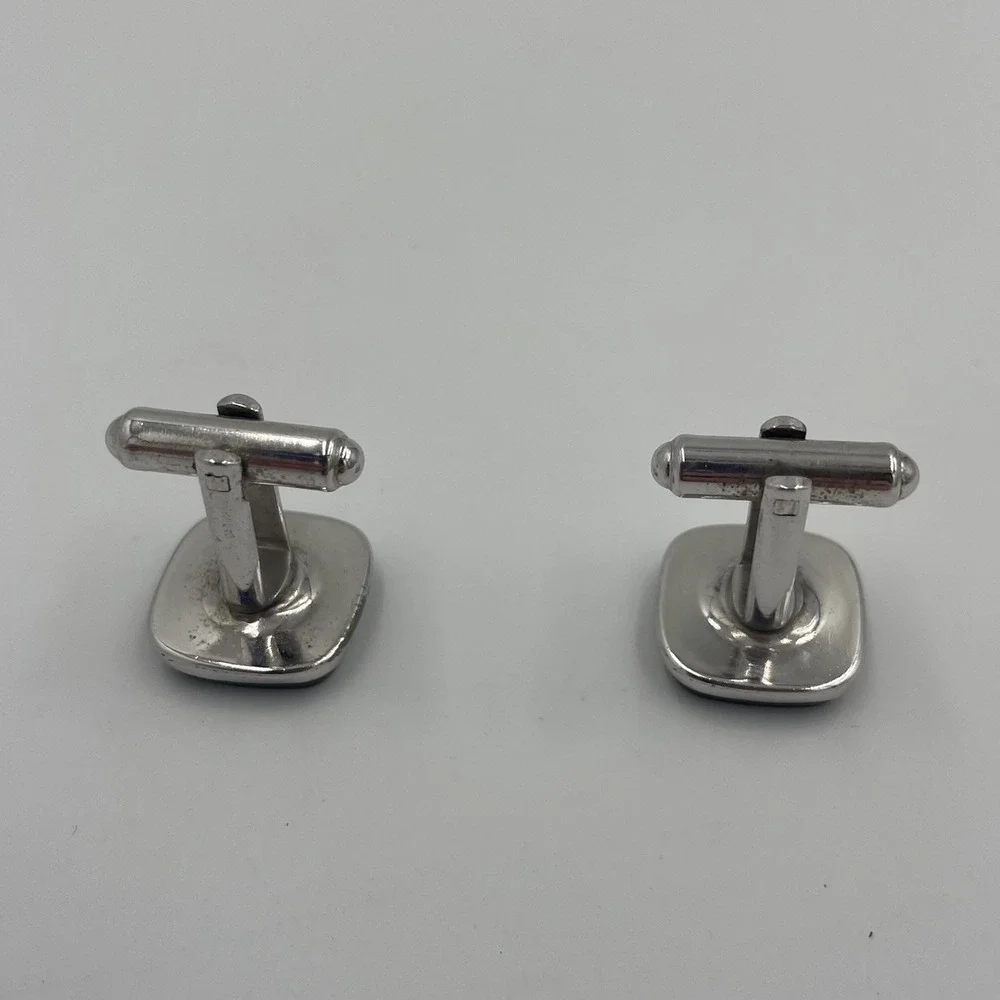 Vintage Black Onyx Men's‎ Cufflinks Silver Tone Square USA Eclectic Grandpa